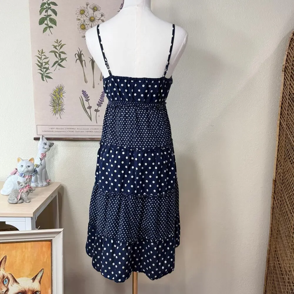 Y2k Blue Polka Dot Tiered Dress Whimsy Twee Mod Retro Rockabilly Americana S M - Picture 5 of 8